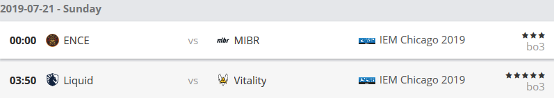 Upcoming Matches IEM Chicago 2019