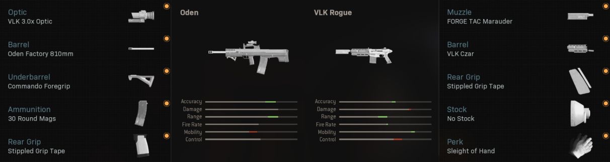Loadout سلاحهای Oden و VLK Rogue
