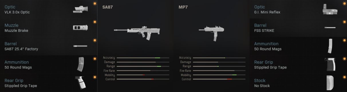 Loadout سلاحهای SA87 و MP7