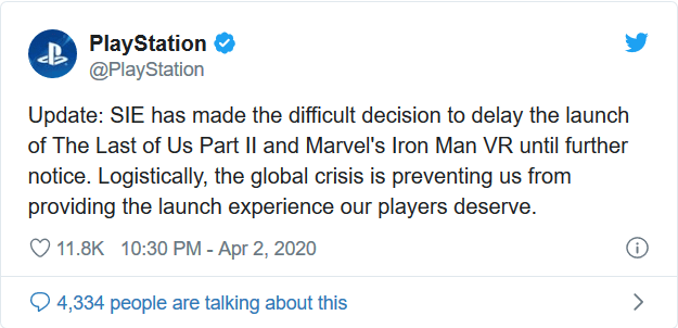 توئیت پلی استیشن درباره تاخیر بازی The Last of Us 2
